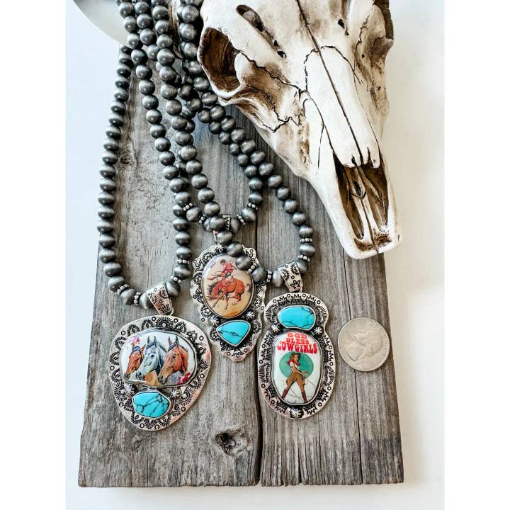 Boho Ranch Shop - Wholesale Pendant/Charm Necklace - Western Print Pendant Necklace - Navajo Style Pearl4