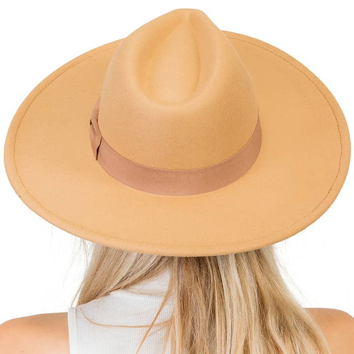 Cap Zone – wholesale Fedora - Unisex – Wide Brim Monochrome Flat Bow Felt Rancher Hat8