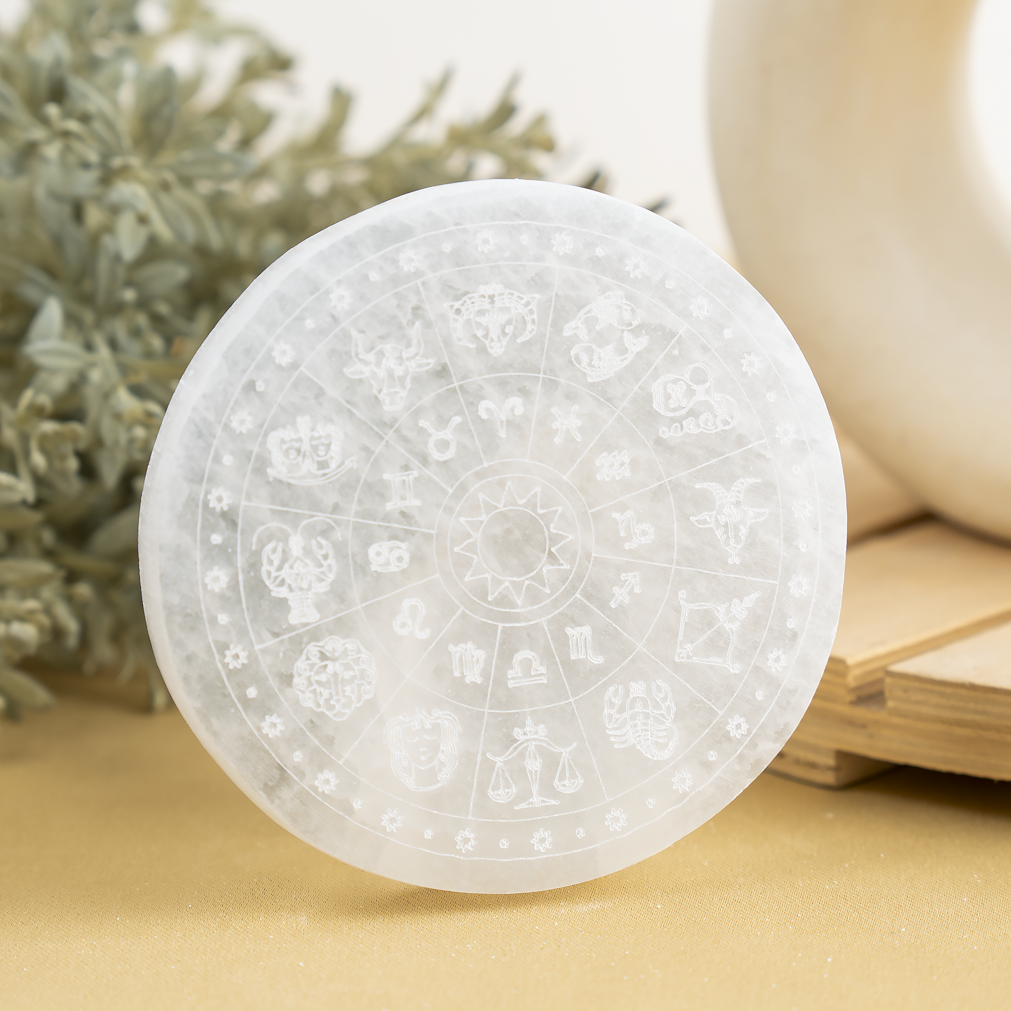 Soothing Crystals - Wholesale Crystal Charging Plate - 4" Selenite Plate | Zodiac Selenite Disc| Recharging Plate2