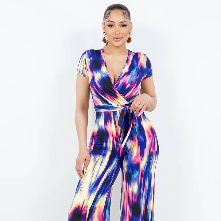 J7608 Belted Print Jumpsuit for wholesale by Uptown Apparel