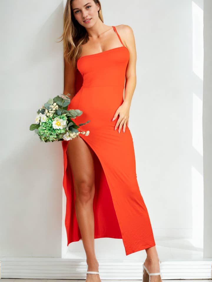 CAPELLA APPAREL - Wholesale Dress - Women's - Solid Cami Maxi Slit Dress5