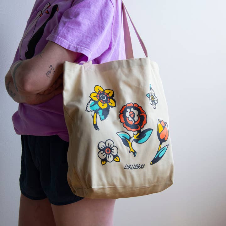 Curlworks - Wholesale Tote Bag - Unisex - American Traditional Flowers Organic Cotton Tote Bag1