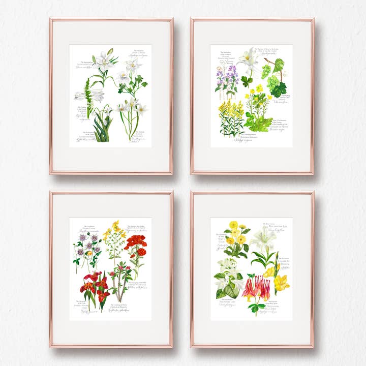 Rose Harrington - Wholesale Art Print - BOTANICAL ROSARY COLLECTION COMPLETE SET, JOYFUL, LUMINOUS, SORROWFUL, GLORIOUS