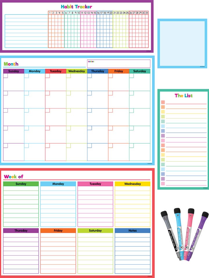 Colorido conjunto de calendarios magnéticos de borrado en seco para venta al por mayor de Teacher Created Resources
