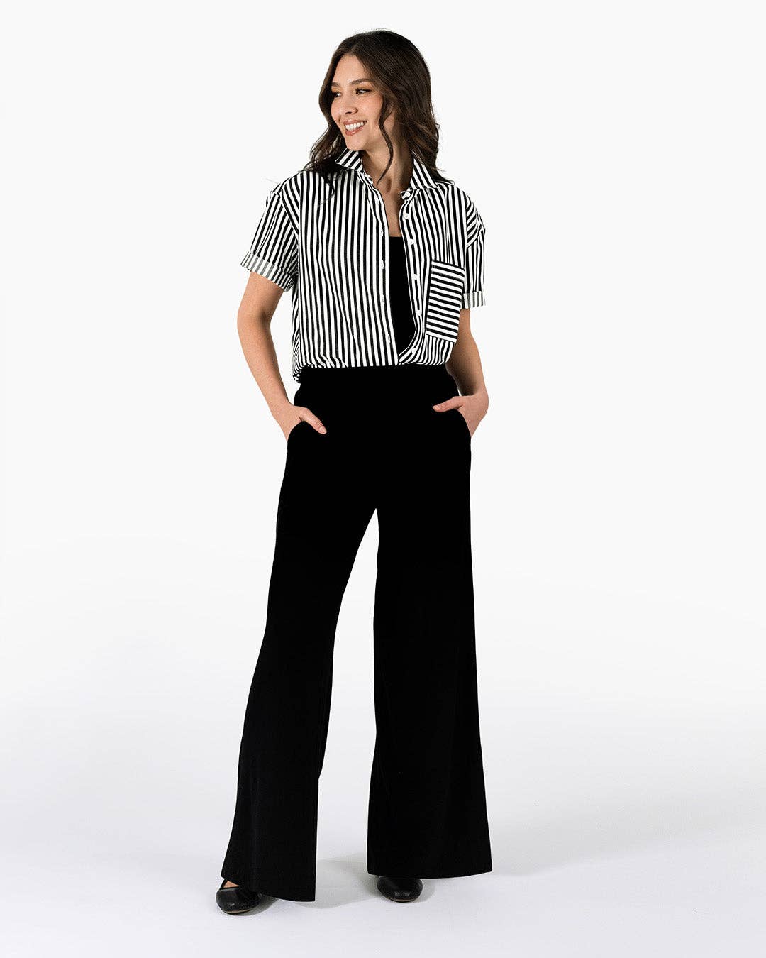 Lacson Ravello - Wholesale Button Down Shirt - Women's - Bernadette Camp Shirt - Black and White Stripe1