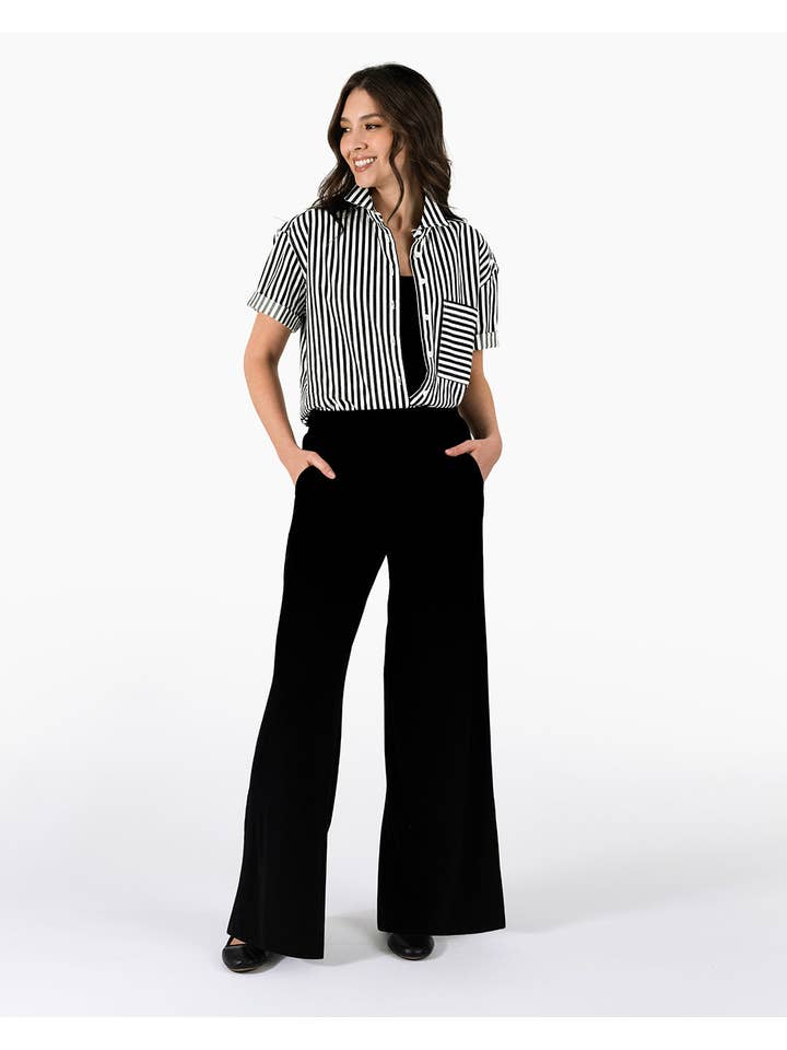 Lacson Ravello - Wholesale Button Down Shirt - Women's - Bernadette Camp Shirt - Black and White Stripe1