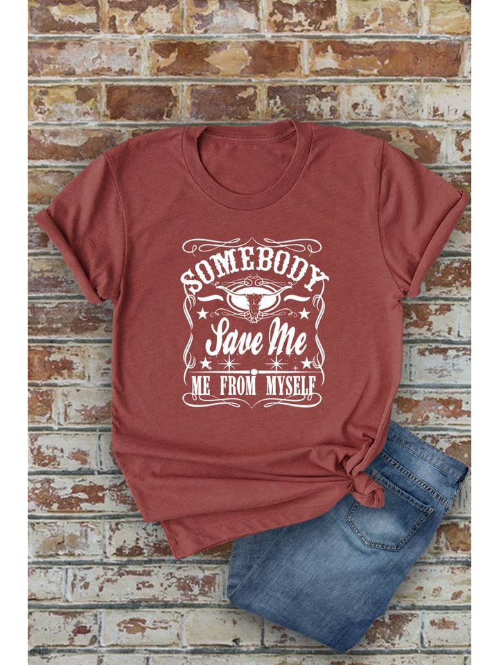 Top Avenue - Wholesale Screen Printed T-Shirt - Women's - Somebody Save Me From Myself, Unisex Round Neck T-Shirt2