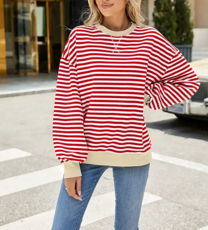 Lovesoft - Wholesale Knit Sweater - Women's - Striped Crew Neck Contrast Color Loose Long Sleeve Sweater25
