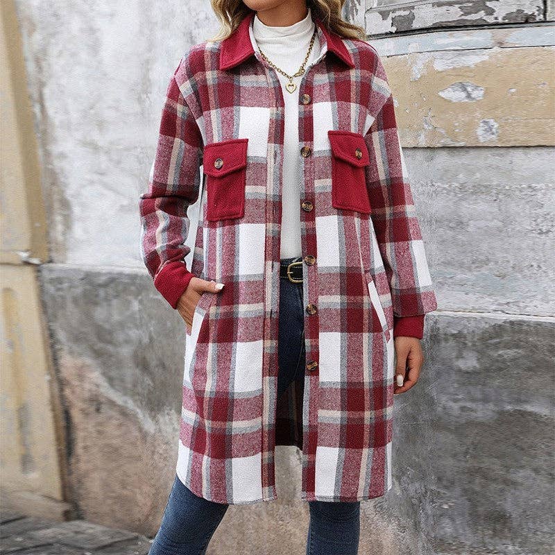 UZ Wholesale Store - Wholesale Shirt Jacket/Shacket - Women's - Versatile Mid-Length Brushed Plaid Shirt Jacket0