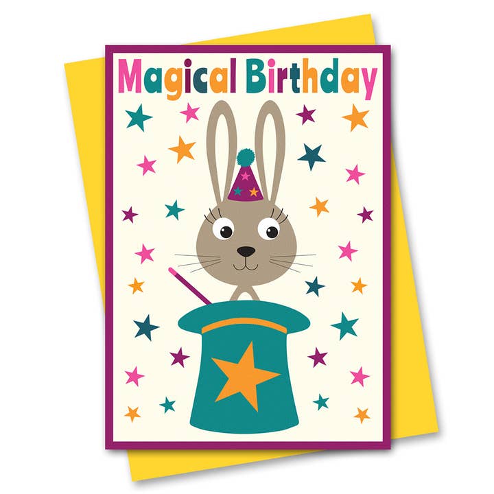 Circus Birthday Card – Rabbit in a Hat for wholesale by Stripey Cats Cards