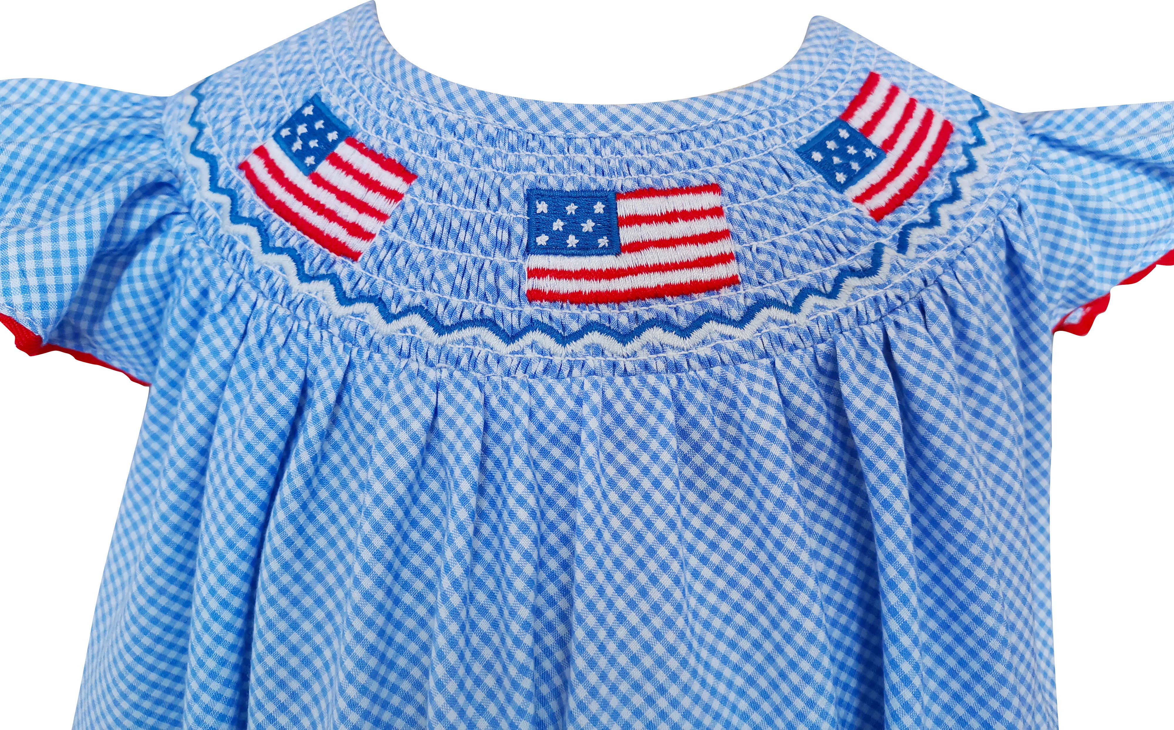 Angeline Kids – Großhandel Kleid – Kinder – Gesmoktes Kleid für Mädchen, patriotische Flagge der USA, 4. Juli4
