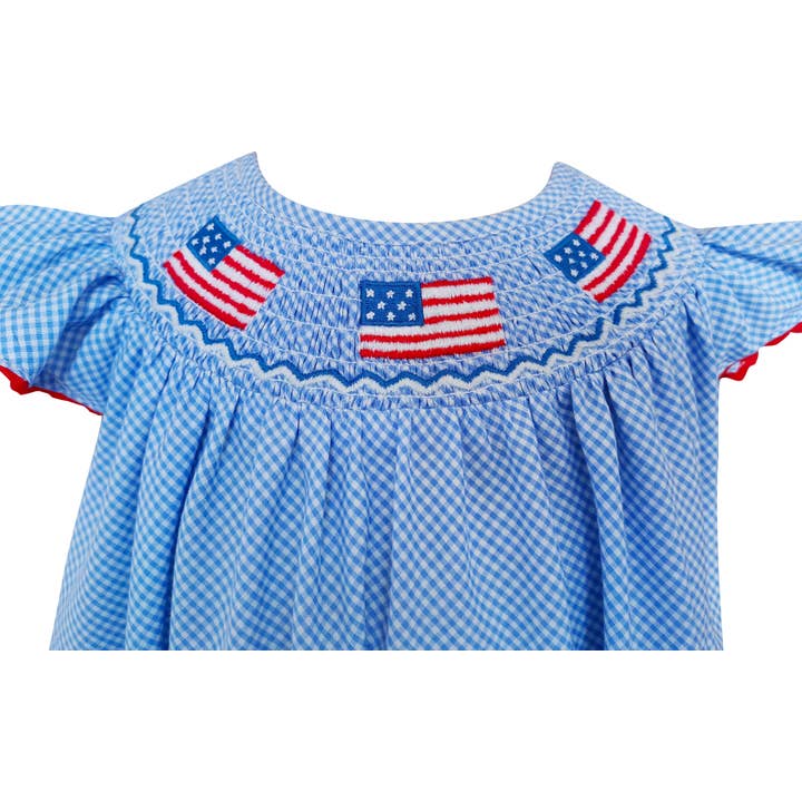 Angeline Kids – Großhandel Kleid – Kinder – Gesmoktes Kleid für Mädchen, patriotische Flagge der USA, 4. Juli4