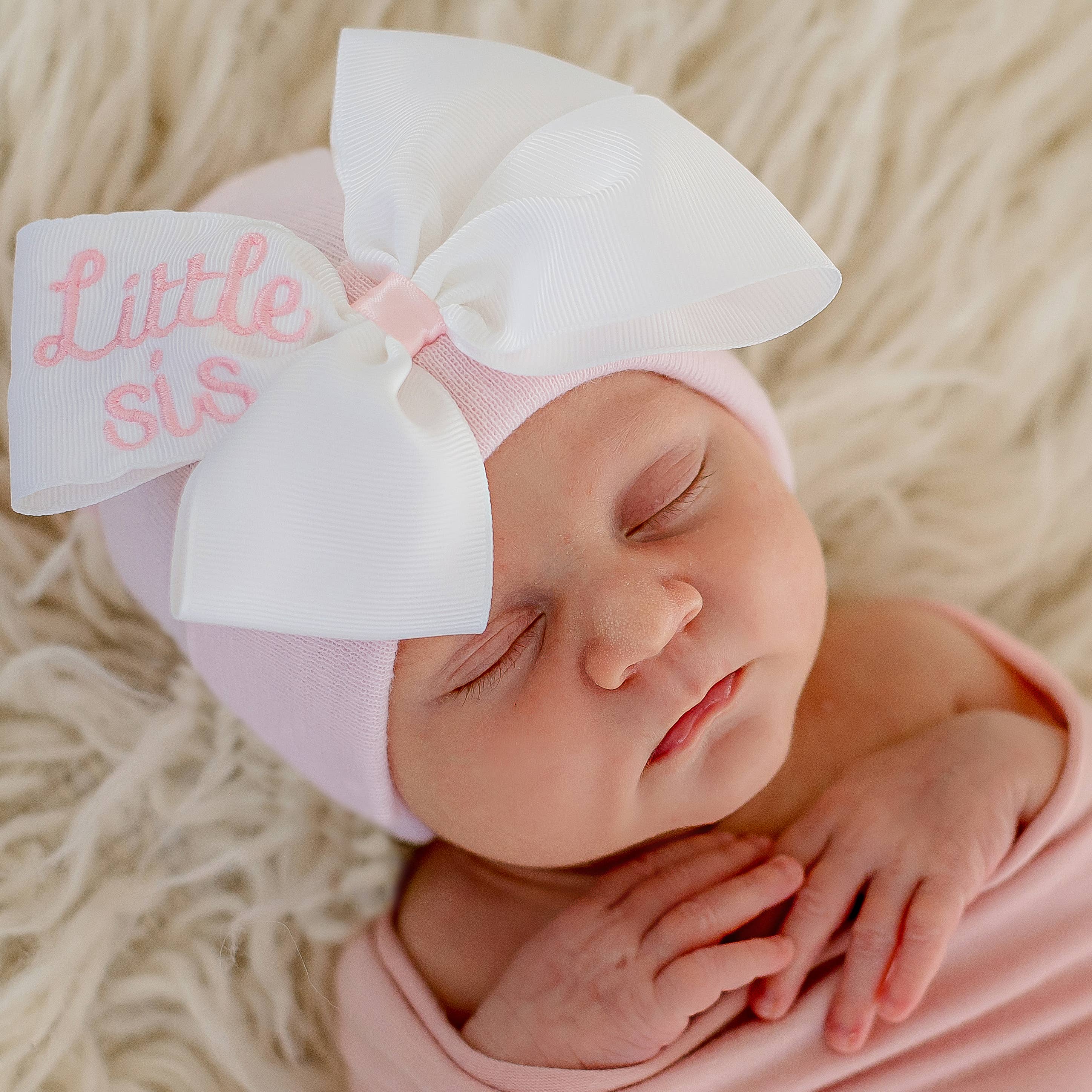 www.ilybean.com - Wholesale Newborn/Knit Hat - Baby - Little sis ribbon bow hat for baby sisters - newborn girls