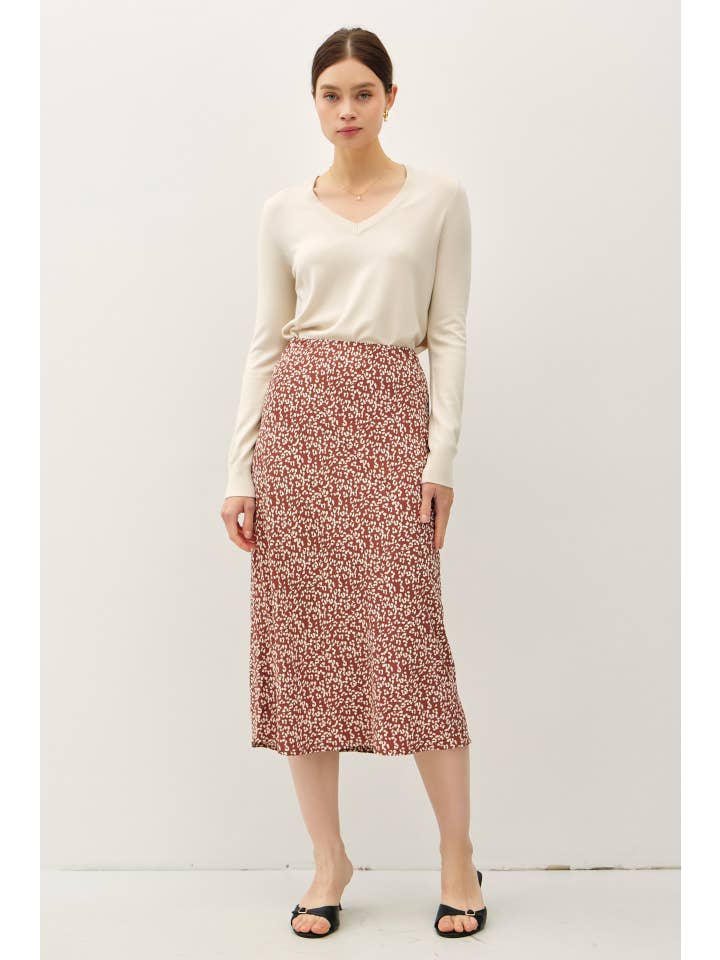 Be Cool - Wholesale Skirt - Women's - PRINT MIDI SKIRT WITH ELASTIC WAISTBAND