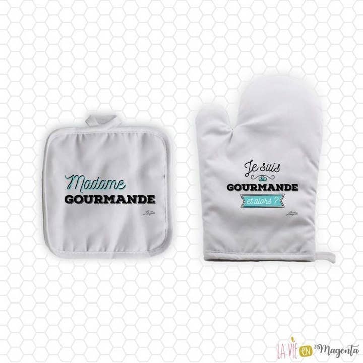 Kit Cuisine "Madame gourmande" - gant et manique cuisine pour la vente par La vie en magenta