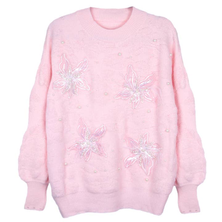 PEACH ACCESSORIES - Wholesale Knitted jumper – Women′s - Luxurious Embellished Pearl White Jumper SS102