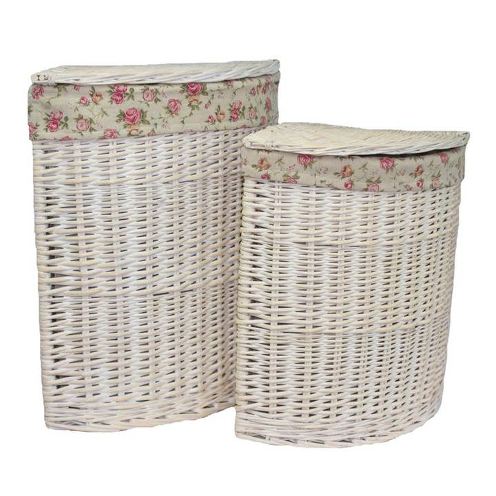 Panier à linge avec doublure White Wash Corner Garden Rose pour la vente par Red Hamper