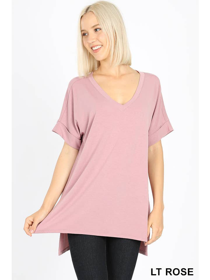 42POPS - Wholesale Tunic - Women's - ', Rolled Sleeve Side Slit Hi Low Hem