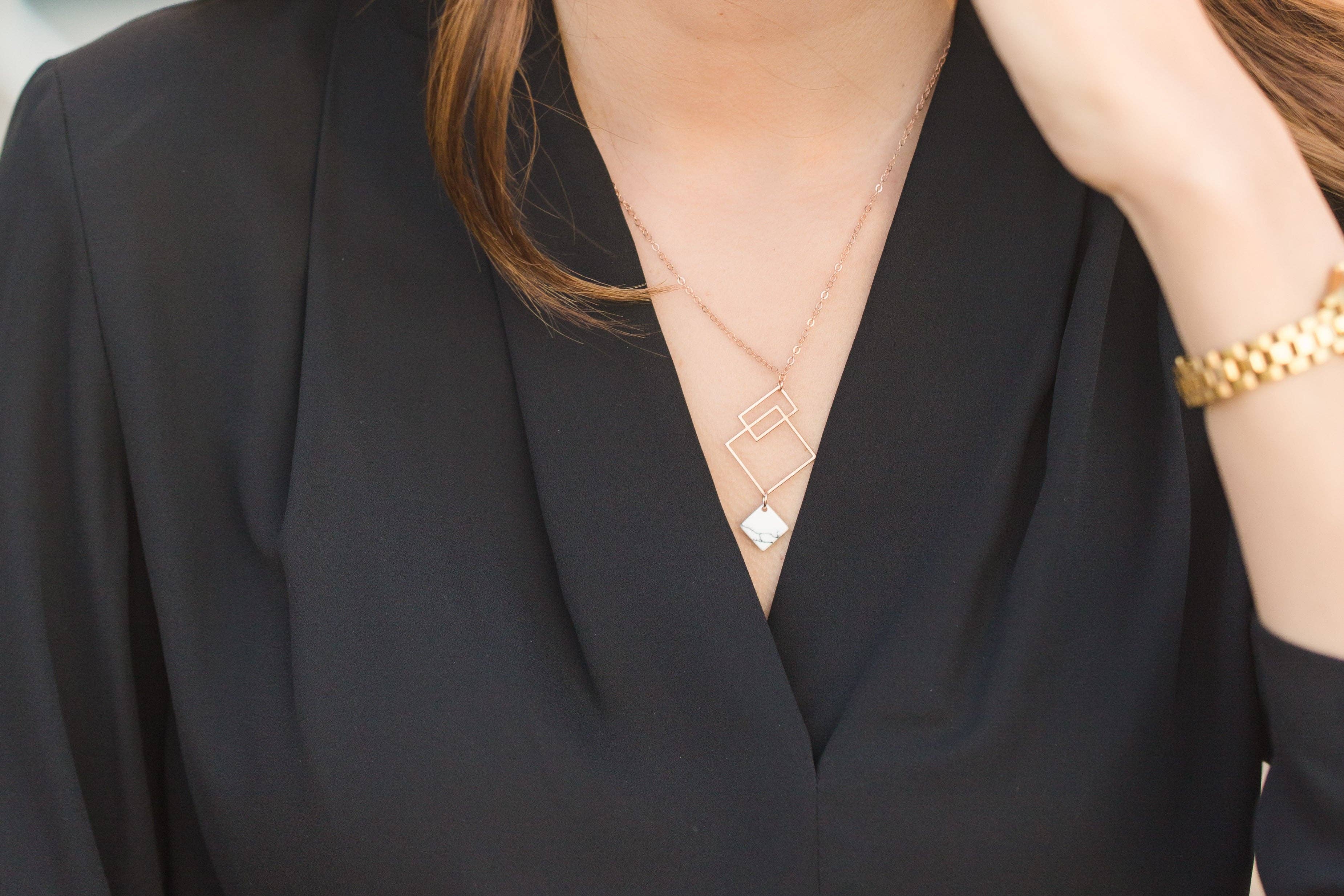 Aviv Jewelry - Wholesale Pendant/Charm Necklace - Ares - Squares Necklace with Howlite1