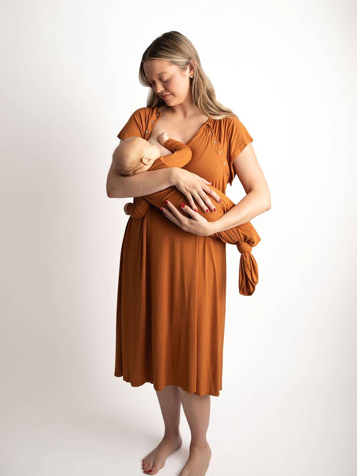 Three Little Tots - Wholesale Dress - Maternity - Saddle Orange Western Mommy Labor & Delivery/ Nursing Gown 8