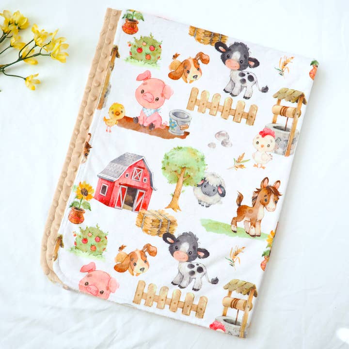 Baby & Toddler Minky Blanket - Farm Animals for wholesale by Honey Lemonade- Minky Baby Blankets and Gifts