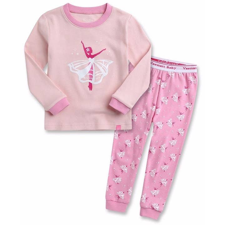 Pyjama rose ballerine en coton à manches longues pour la vente par Vaenait Baby