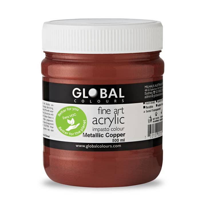 Metallic Copper ECO Fine Art Acrylic 500ml for wholesale by Global Colours - Acrylic Artists Paint