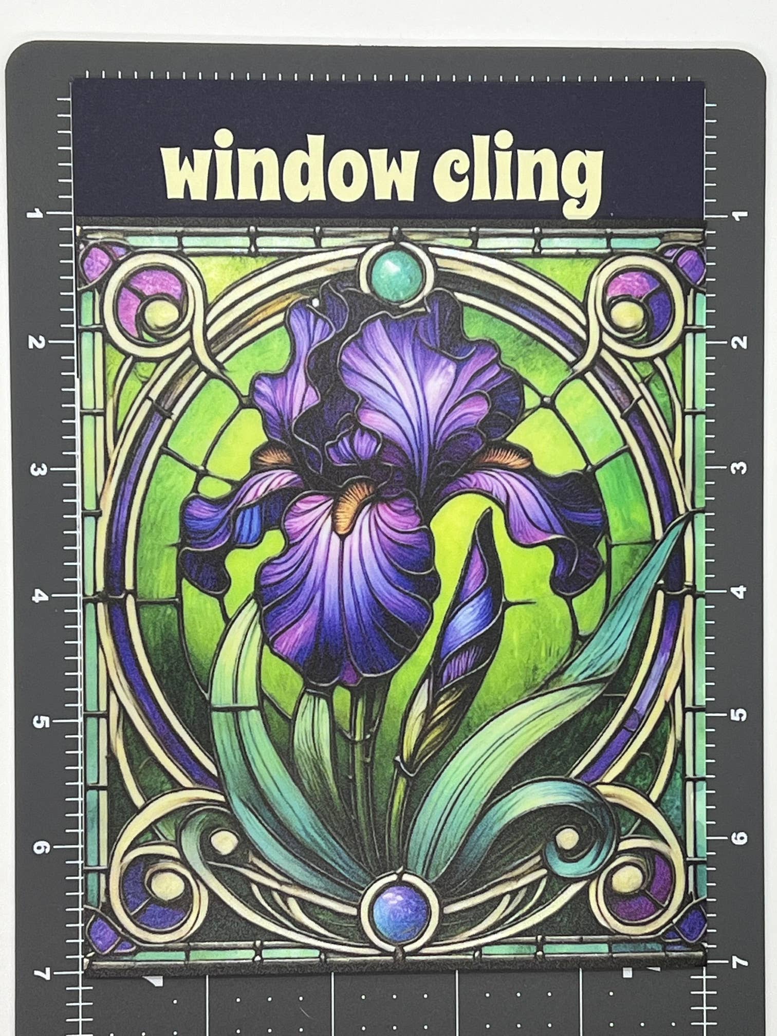 Cosmic Artware - Wholesale Suncatcher -  Art Nouveau Iris Stained Glass Vinyl Window Cling 5x6"3