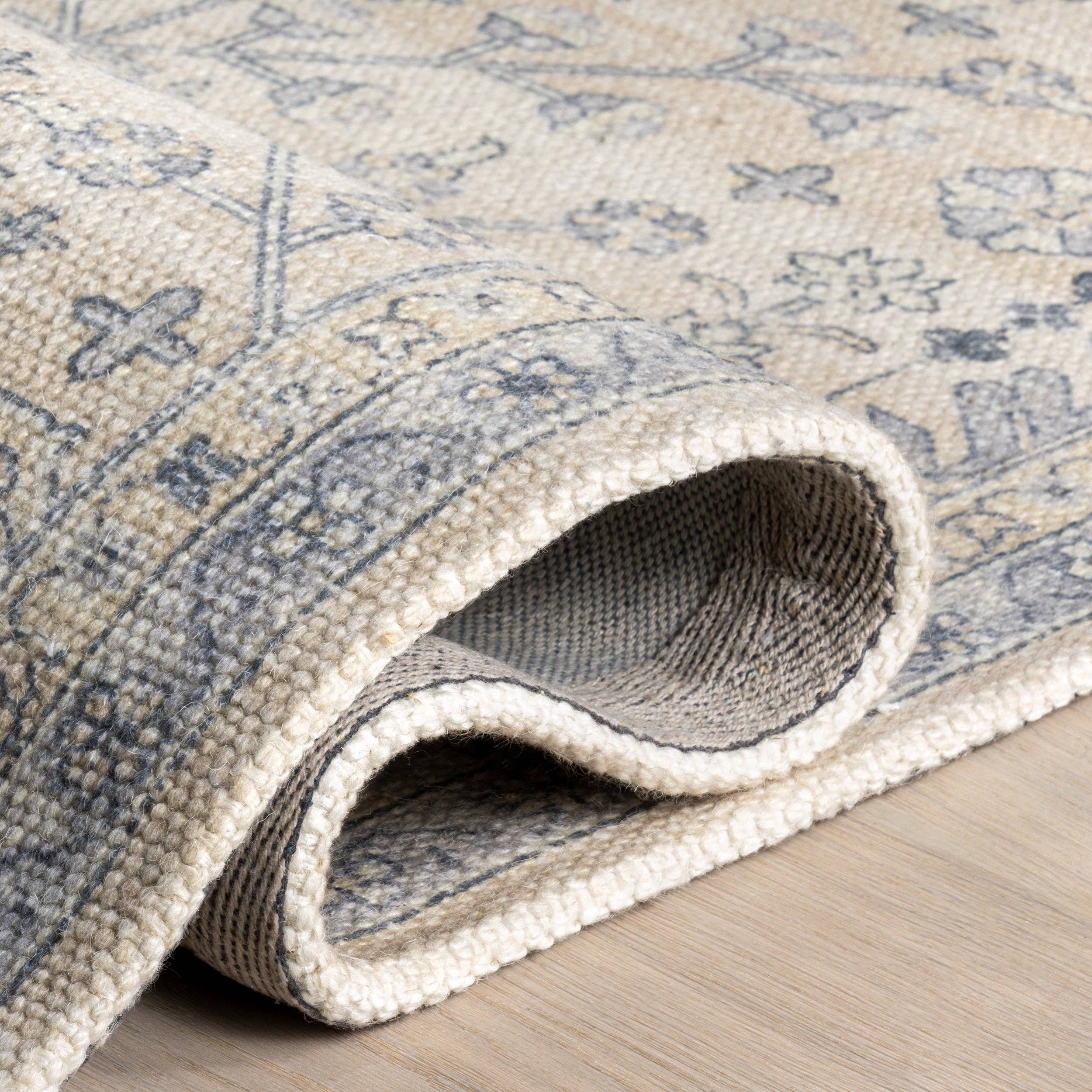 Slate Blue Flora Wool and Cotton Area Rug for wholesale on Faire3