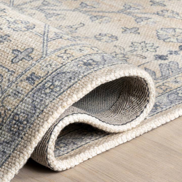 Slate Blue Flora Wool and Cotton Area Rug for wholesale on Faire3