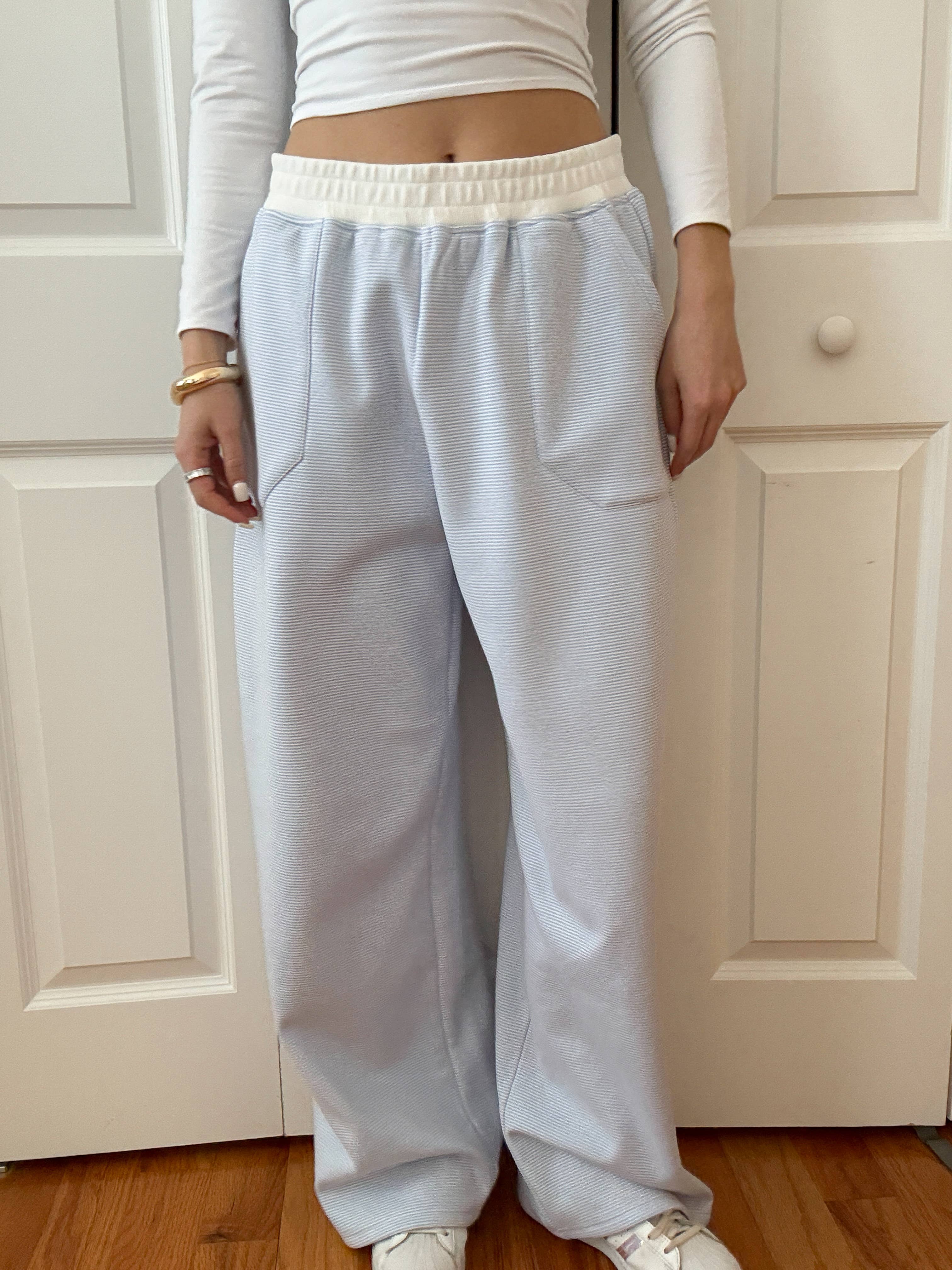 Blue and White Mini Striped Sweatpants for wholesale on Faire21