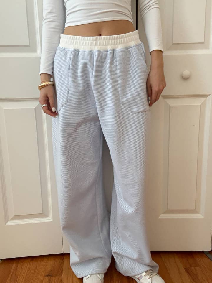 Blue and White Mini Striped Sweatpants for wholesale on Faire21