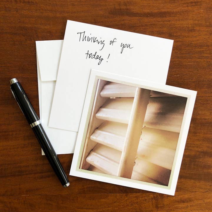 Carte de vœux blanche Beach Shutter pour la vente par Whispered Light Greeting Cards
