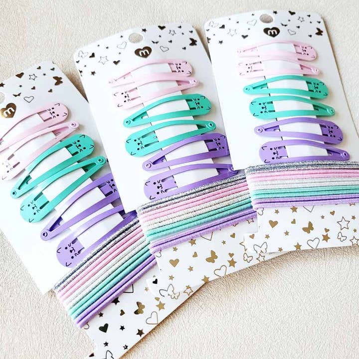 Cat Snap Hair Pin and Matching Color Hair Tie Set for wholesale by Love and Repeat