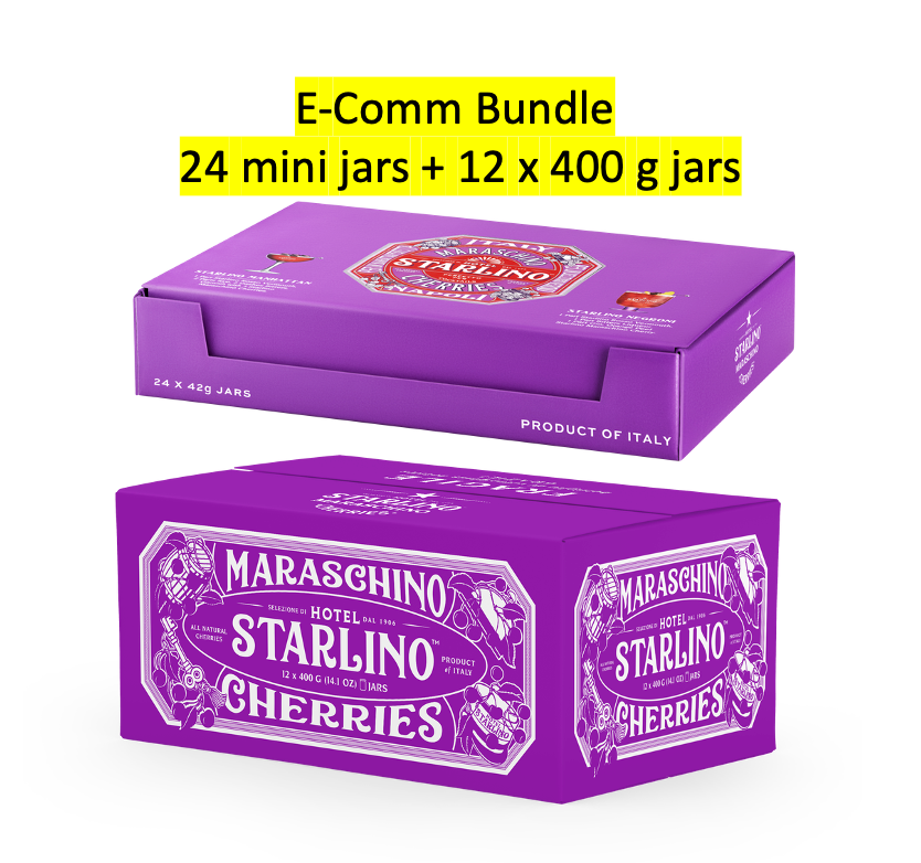 Hotel Starlino Italian Maraschino Cherries – wholesale Preserves – Mini Jar Bundle - 12 x 400g jars with 24 mini 42g jars1
