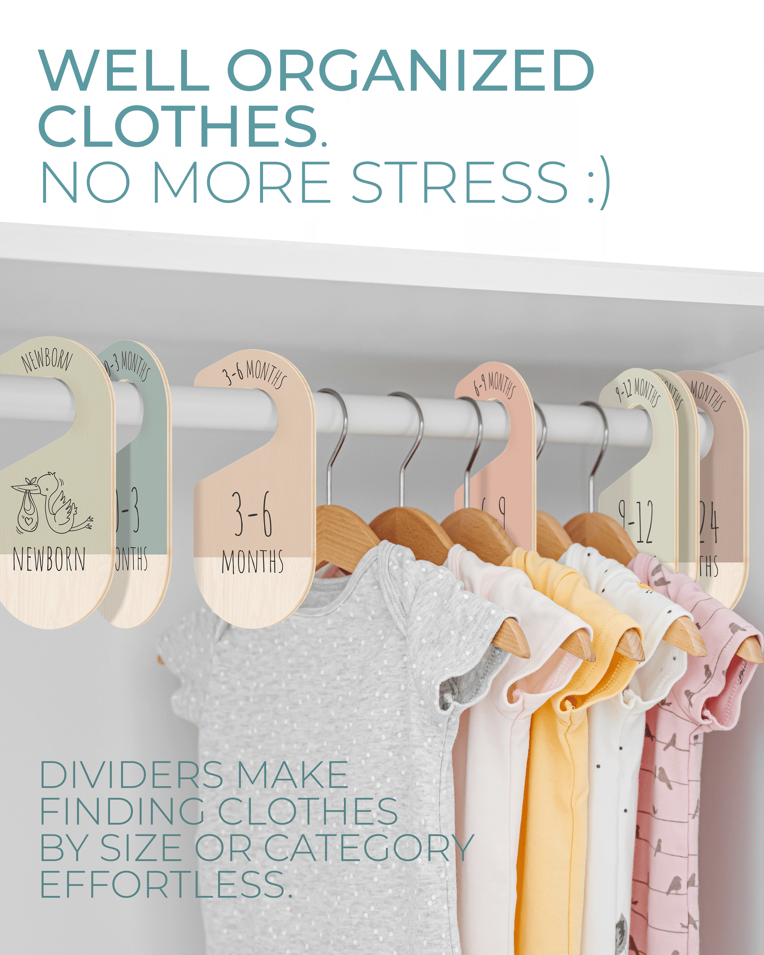 Leib Games – Cabides por atacado – Divisores de Madeira para Guarda-Roupas de Bebê, Organizadores para Armário Infantil4