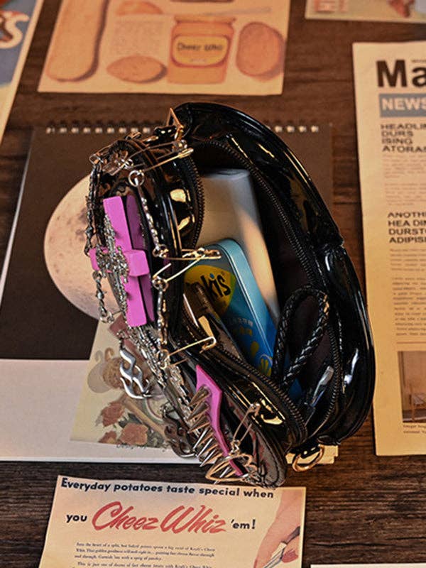 BLACK Stylish Selection Cool Heart Shape Chains Rivet Bags Accessories for wholesale on Faire4