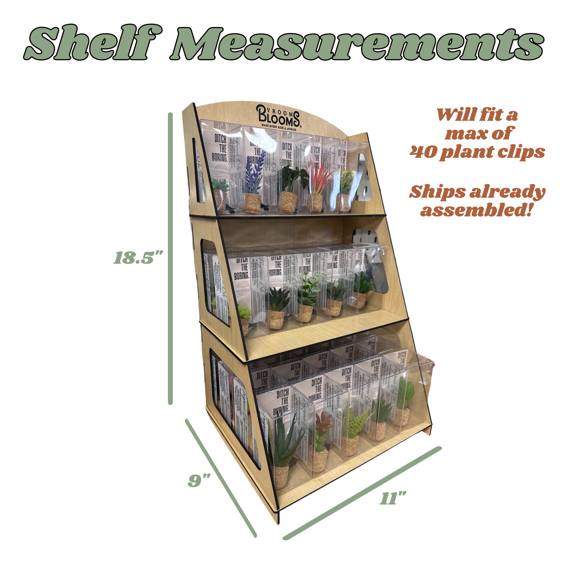Vroom Blooms - Wholesale Retailer Display - Home & Living - Wood Display Shelf - Car Plant Diffusers / Air Fresheners 1