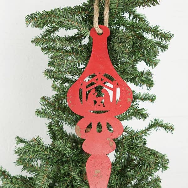 M30132- Vintage Metal Ornament-15Lx5W-Lamp Shape-Red- for wholesale by Impressive Enterprises, Inc.
