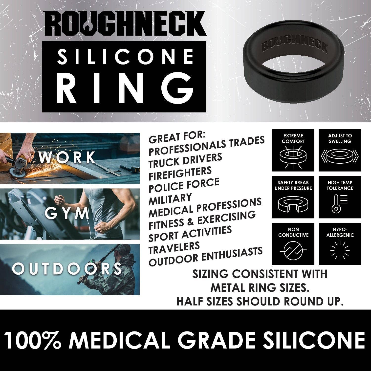 Novelty Closeout - Wholesale Band/Stacked Ring - Roughneck Men's Silicone Ring Assortment Boxed - 12/Pack2