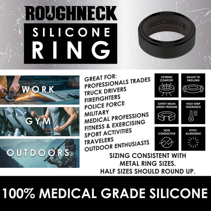 Novelty Closeout - Wholesale Band/Stacked Ring - Roughneck Men's Silicone Ring Assortment Boxed - 12/Pack2