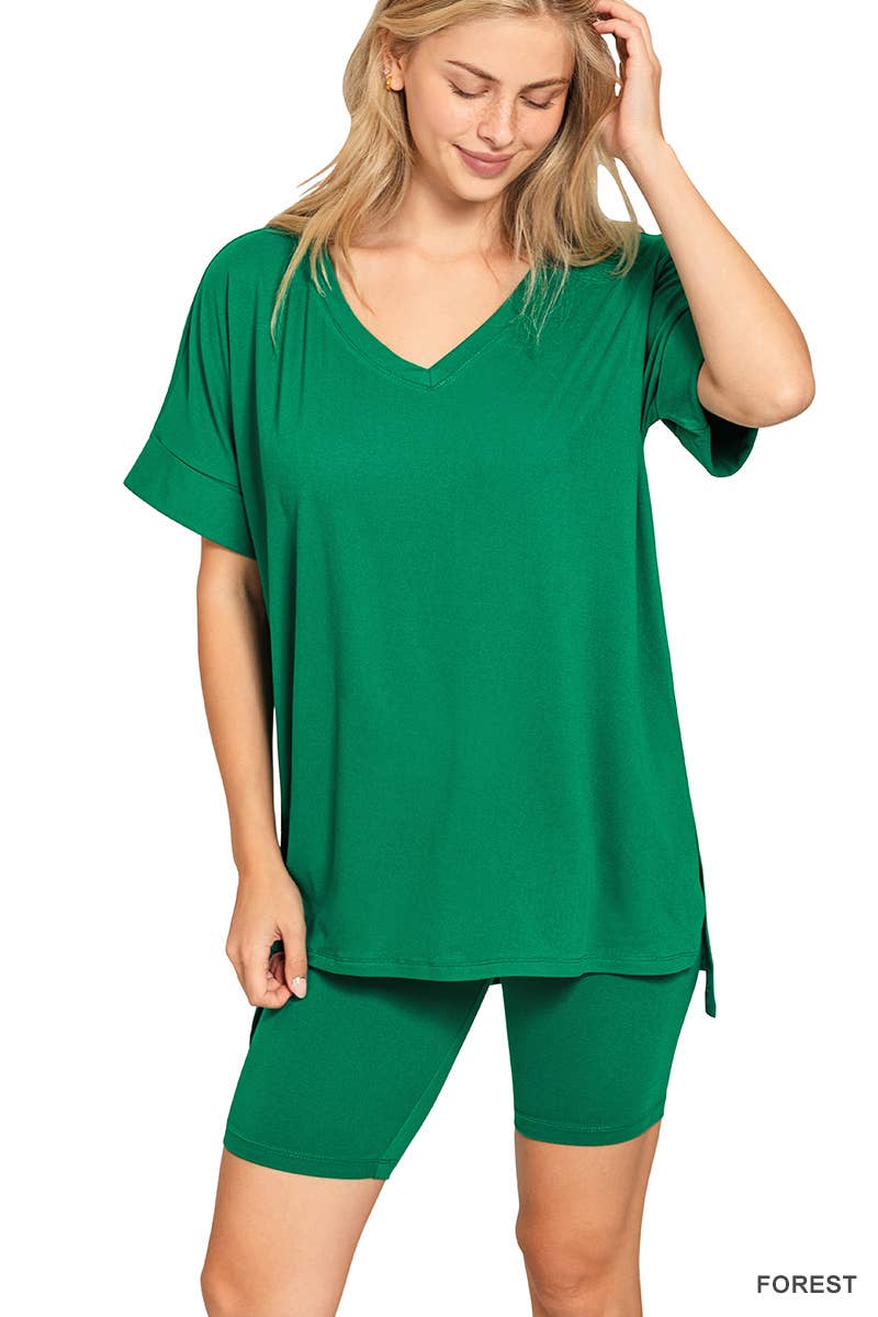 Vanilla Monkey - Wholesale Top & Short Set (NOT Loungewear) - Women's - Brushed Dty Microfiber V-neck Top And Biker Shorts7