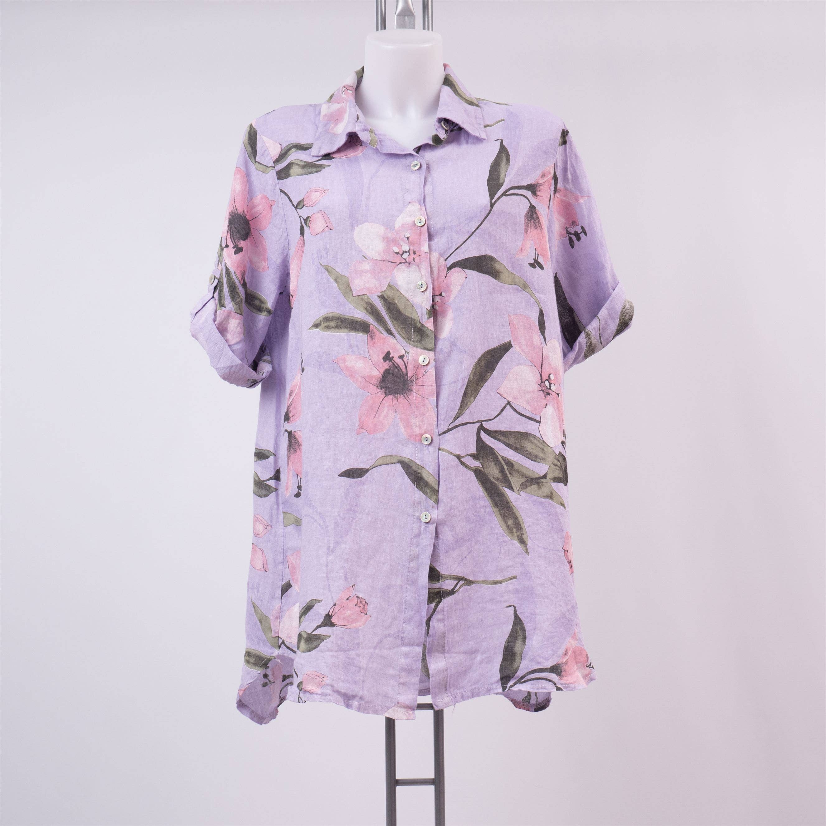Cecile Wang - Wholesale Dress - Women's - Short linen dress with flower print 189891750