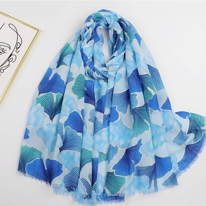 JC Sunny Fashion - Wholesale Scarf - Women's - 2 Colors--JC023512 Royal Foil Embellished Leaf Scarf