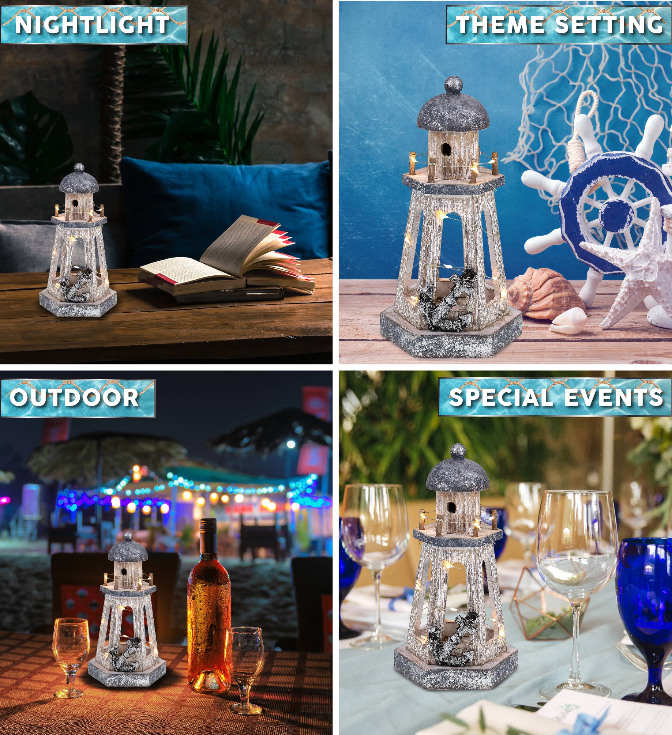 Cota Global - Wholesale Decorative Figurine - Nautical - Silver Sea Lantern With Led Light2