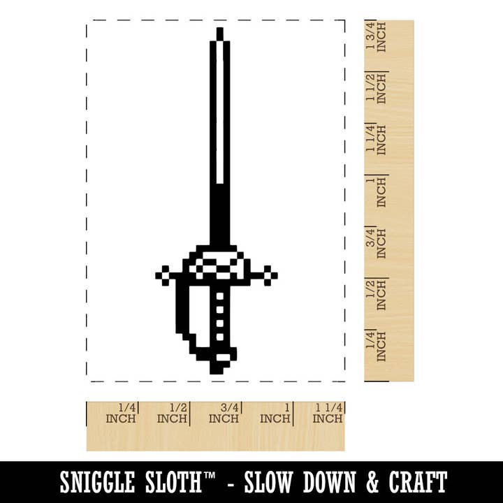 Sniggle Sloth - Wholesale Rubber/Decorative Stamp - Pixel Rapier Fencing Sword RPG Video Games Rectangle Rubber Stamp for Stamping Crafting