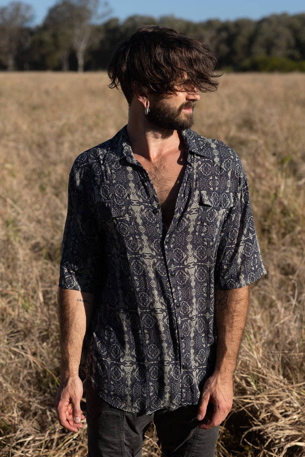 IDIS - Wholesale Button Down Shirt - Men's - Grey Batik Shirt3