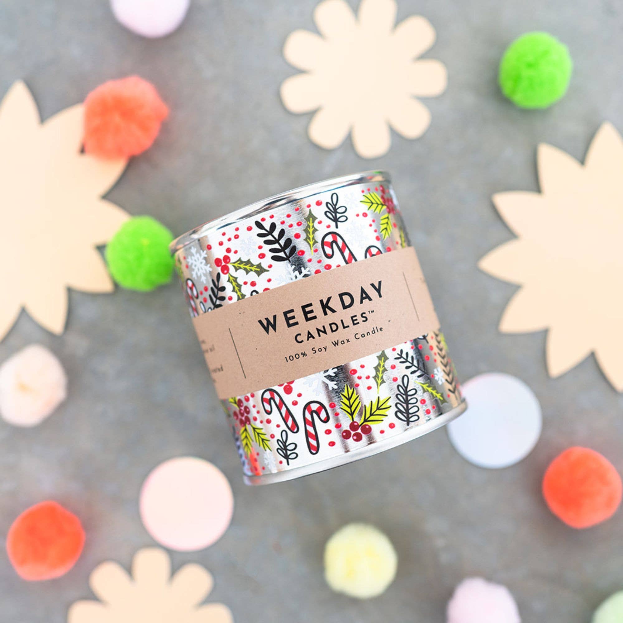 Weekday Candles - Vente Bougie en bocal - Bougie en boîte de peinture Holly Jolly2