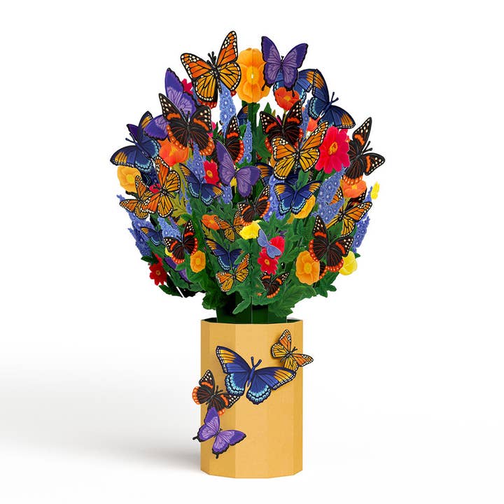 Lovepop Cards - Wholesale Everyday Greeting Card - Brilliant Butterfly 12”H x 8.5”W Bouquet, Vase, Vintage