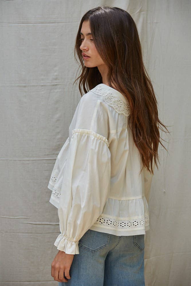 By Together - Wholesale Blouse - Women's - L8784 | Woven Lyocell Cotton Eyelet Collar Blouse Top2